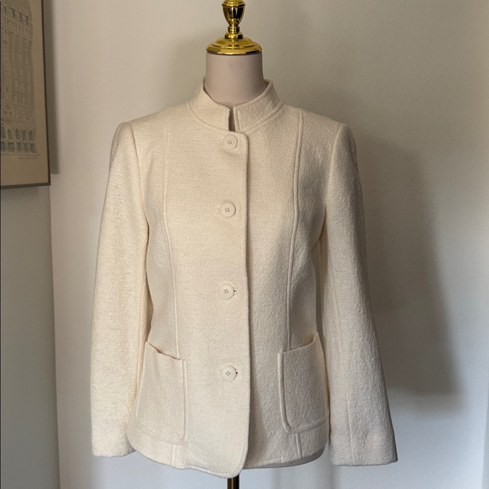 Talbots Cream Boucle Button-Up Jacket